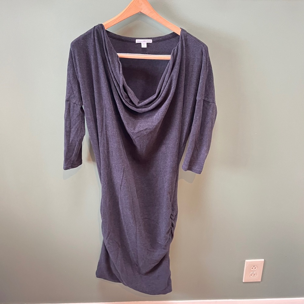 James Perse Dark Gray Drape Neck Ruched Midi Dress Size 2 (US M)